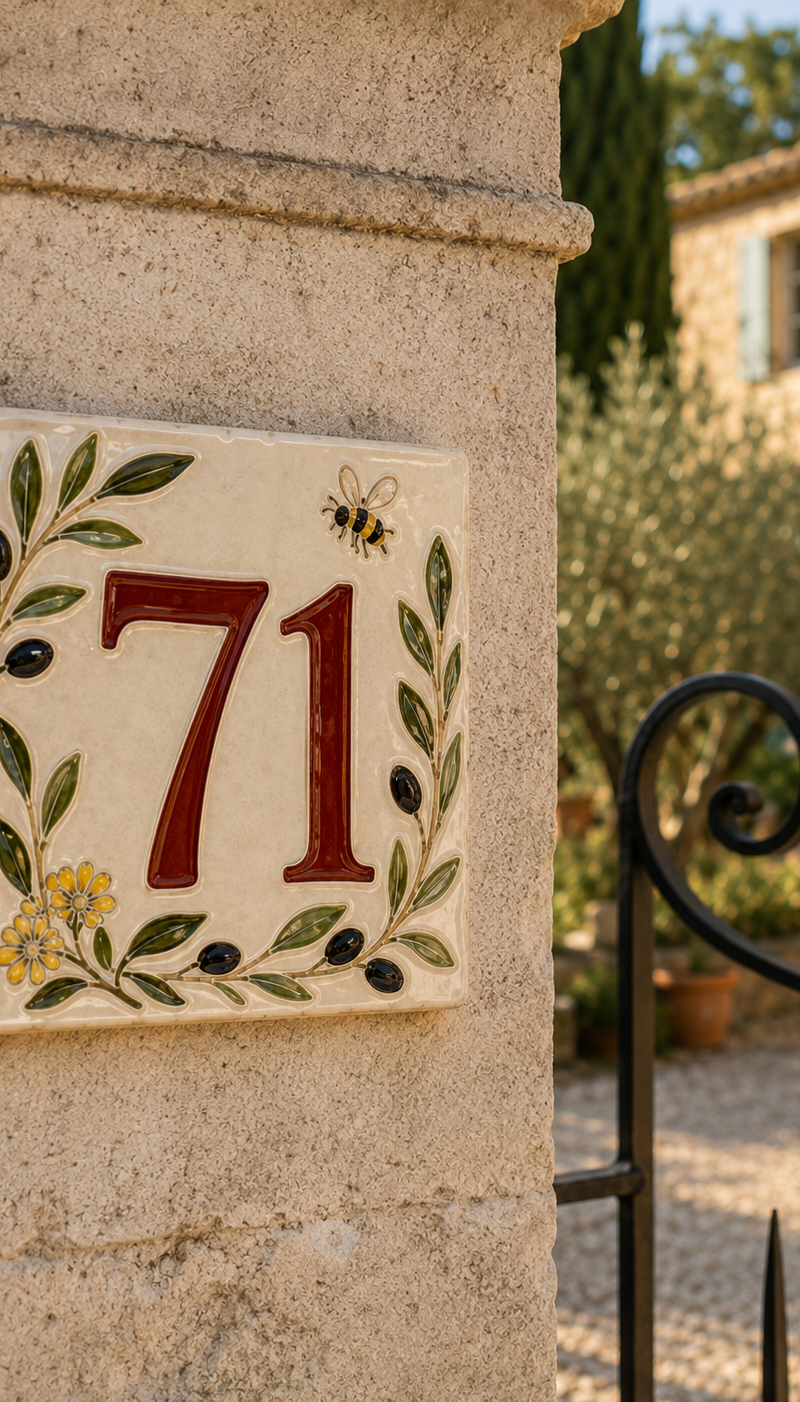 Numéro de maison en céramique peint à la main, motif fleurs